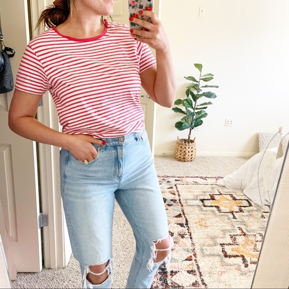 Sigrid Olsen Tops - Red and white striped cropped tee